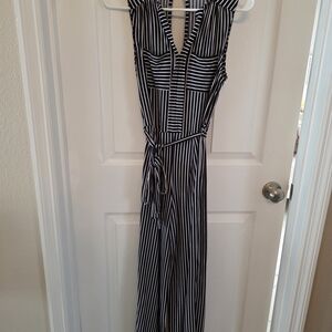 Monteau Black and White Striped Jumpsuit
